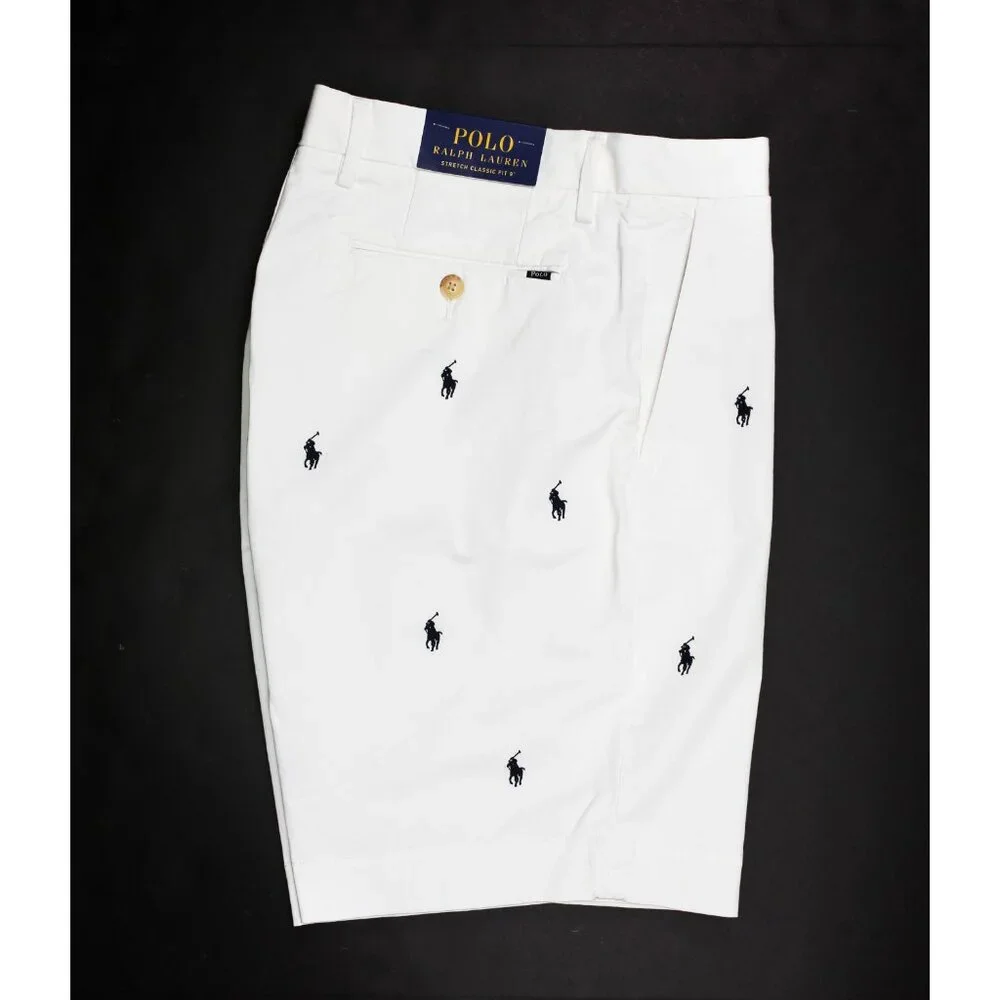 Polo by Ralph Lauren White Shorts with Navy Pony Embroidery